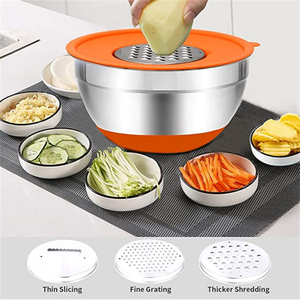 Juego de Tazones para Mezclar de Acero Inoxidable al por Mayor, Sostenibles, para Servir Ensaladas, Antideslizantes, con Tapas y Rallador - Product Image 1