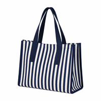 Sac fourre-tout tissé rayé bleu marine et blanc, grande capacité, sac à bandoulière pour ordinateur portable, larges bretelles, coutures renforcées pour le travail, les voyages et le quotidien