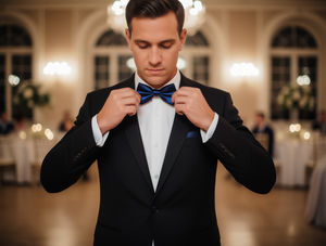 Pajarita de Color Sólido Brillante Azul Marino Pre-Atada de Seda para Vestimenta Formal - Product Image 2