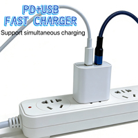 Cargador Rápido de 20W con PD+QC3.0, Adaptador de Pared USB-C/USB-A con Enchufe US/AU/EU para Teléfonos Android y Cámaras 15/14/13 Pro