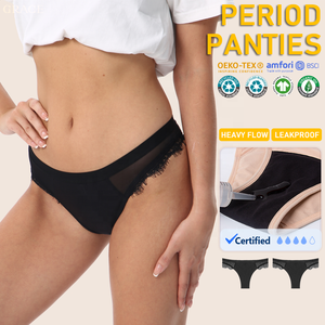 4 capas de encaje sanitario Cullote Menstruelle bambú a prueba de fugas Low Rise Tanga ropa interior Menstruales período Menstrual tangas bragas - Product Image 1