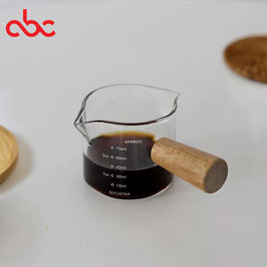 Taza Medidora con Doble Boquilla, Taza para Espresso, Taza para Leche, Vaso Transparente Redondo con Asa de Madera - Product Image 5