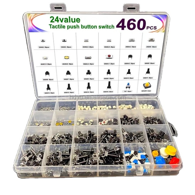 460pcs 24 Values Tactile Push Button Switch, SMD Micro Momentary Tact Switch Assortment Kit for Car Remote Control with Box