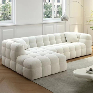 طقم كنبات سحابية بتصميم كريمي لغرفة المعيشة، أثاث عصري على شكل حرف L، أرائك غيوم ناعمة، كنبة قماشية باللون الأبيض الكريمي للمنزل - Product Image 5