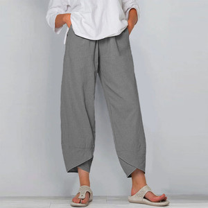 <span class=keywords><strong>Pantaloni</strong></span> a Gamba Larga, Casual e Comodi in Cotone e <span class=keywords><strong>Lino</strong></span>, con Vita Elastica e Lunghezza <span class=keywords><strong>Cropped</strong></span> - Product Image 1