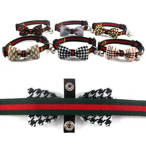Großhandel hund kragen mode marke-2021 Klassische Luxus berühmte Marke Modedesign gedruckt Katze Fliege Hund Haustier Halsband mit Glocke