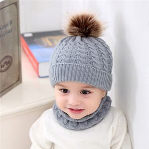 Winter Children Knit Custom Kid <strong>Beanies</strong> and Scarfs <strong>Pom</strong> Knitted Scarf <strong>Beanie</strong> Hat Set - Product Image 2