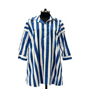 Chemise décontractée à manches longues rayée bleu et blanc, col boutonné, 100% coton, printemps, écologique, respirante - Product Image 2