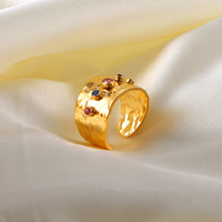 Farbenfrohe Kubische Zirkonia CZ Stein Kristall Breitband Schmuck Damen Edelstahl Wasserdicht 18K Vergoldete Statement-Ringe