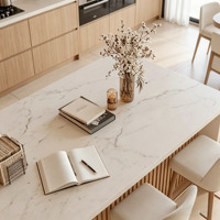 Lemari Dapur Kayu Ringan Skandinavia Modern Custom CBMMART dengan Kabinet Modular Kayu Lapis dan Meja Marmer Putih