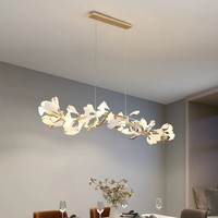 Lustre de restaurant en forme de feuille de Ginkgo, design nordique créatif, personnalisé, ABS + métal, pour hall d'hôtel, haut de gamme, intelligent, à intensité variable