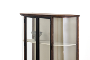 Armoire haute contemporaine en acier et chêne avec verre trempé, bordure en bois et 3 étagères - Product Image 4