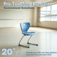 Chaise d'étudiant avec structure métallique, siège en plastique bleu avec dossier à poignée, chaise d'école empilable à cantilever