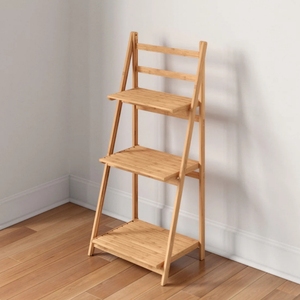 Modern Multi-Layer Solid Wood Freestanding <strong>Bathroom</strong> Shelves with Bamboo Folding <strong>Ladder</strong> Plant Stand <strong>Storage</strong> for Home &amp; Hotel Use - Product Image 5