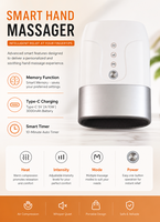 Masseur de main compact avec étirement des doigts, airbag chauffant, 6 modes, 6 niveaux d'intensité, fonction minuterie et mémoire, rechargeable, portable