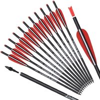 Nouvel Arrivage Lot de 12 Flèches de Carbone 10 Grains pour Arbalète, 16-20 Pouces, pour la Chasse et le Tir à l'Arc, avec Plumes de 4 Pouces, Haute Précision