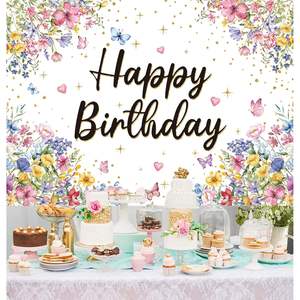 Fondo de fotografía de papel floral primavera 7x5FT personalizado para fiestas de cumpleaños de niñas con decoración de mariposas en Stock - Product Image 5