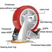 Roulettes et roues industrielles de 4, 5, 6 et 8 pouces, roulettes robustes en PVC avec frein supérieur