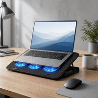 Refroidisseur d'ordinateur portable avec 6 ventilateurs, LED bleue, grille en nid d'abeille, support réglable, logo personnalisé, usine OEM