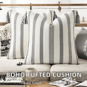 Housse de coussin carrée tissée bohème tuftée sur mesure de qualité supérieure, style ethnique nordique, pour canapé, lit, tête de lit, décoration de salon - Product Image 2