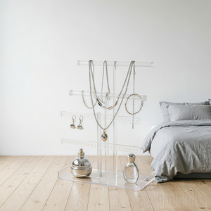 Présentoir à bijoux en acrylique moderne et minimaliste, empilable, avec plateau inférieur, facile à assembler, pour boutiques et usage personnel - Product Image 1