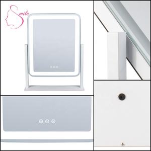 <span class=keywords><strong>Espejo</strong></span> de tocador LED Rotación de 360 grados Estilo circular de un solo lado Lupa Diseño de escritorio compacto Cosméticos Caja de maquillaje - Product Image 4