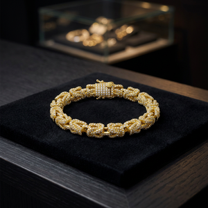 Luxury Men's <b>Solid</b> Gold Chain <b>Bracelet</b> Round Diamond Micro Pave Geometric Link Design Everyday Wear - Product Image 3
