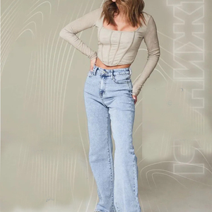 Jeans de Mezclilla de Pierna Ancha para Mujer, Cintura Alta, Estilo Casual, para Todas las Temporadas, Ropa Diaria, Personalizable OEM/ODM - Product Image 2