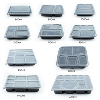 Barquette alimentaire jetable en plastique PP avec compartiments, compatible micro-ondes, pour plats à emporter, avec couvercle