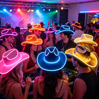 Sombrero de Vaquero/Vaquera de Plástico con Luces LED de Neón Personalizadas con Logotipo, Lentejuelas, Luces Intermitentes, Recuerdos para Fiestas, Bodas, Festividades
