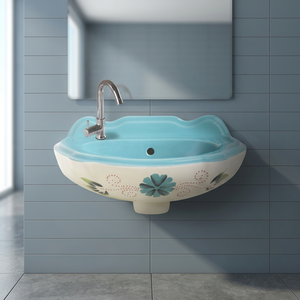 Lavabo Cuadrado de Cerámica con Estampado Floral, Lavabo Artístico para Colgar en la Pared, para Proyectos de Hoteles, Villas y Resorts, Venta al Por Mayor - Product Image 1