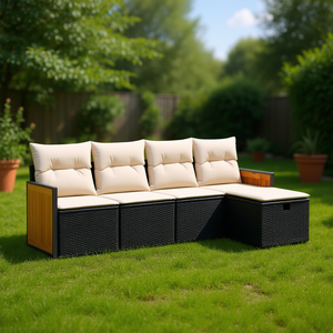Conjunto de Sofá de Jardín de Ratán Negro con Almacenamiento, Muebles de Exterior de Diseño Contemporáneo, Cojines Impermeables de Espuma de Alta Densidad - Product Image 2
