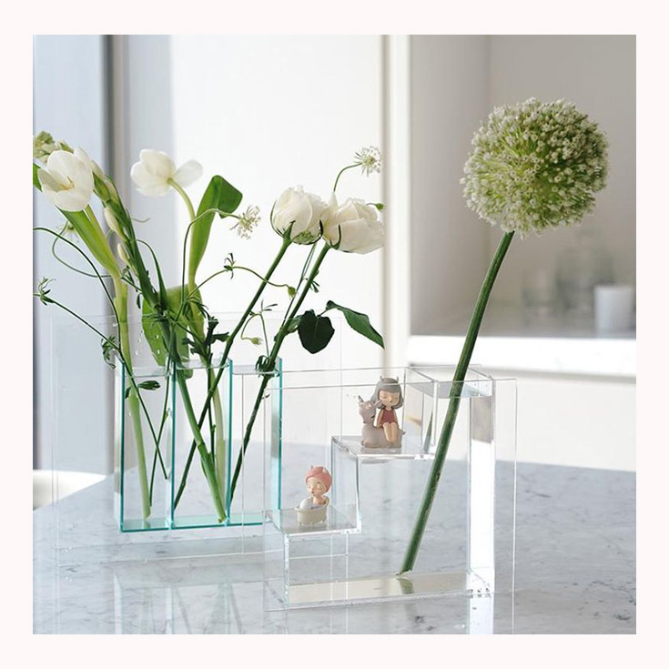 Домашнее офисное настольное украшение оптовая продажа ваза для цветов акриловая прямоугольная Цветочная центральная деталь цилиндрическая ваза для цветов