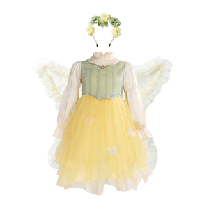 زي فراشة أصفر-أخضر للأطفال في مرحلة ما قبل المدرسة مع أجنحة وعصابة رأس لحفلات الربيع - Product Image 4