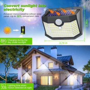 Lampe solaire murale à 120 LED avec détecteur de mouvement, 3 modes d'éclairage, étanche IP65, pour jardin, patio, cour - Product Image 4