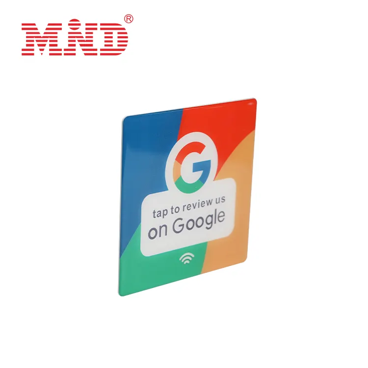 Placa comercial personalizada para revisão de etiquetas sociais epóxi Google Review NFC RFID Cartão QR 13.56MHz