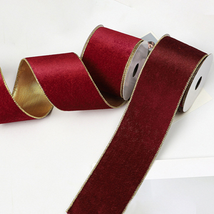 Pita Dekoratif Berkualitas Tinggi Ramah Lingkungan dari Poliester Tenun, Warna Hijau Natal dengan Pinggiran Emas, Lebar 5cm, Pita Merah dengan Pinggiran Emas Lebar 6.3cm - Product Image 3