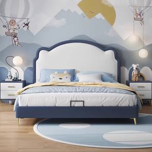 Cama infantil moderna con marco de madera maciza <span class=keywords><strong>para</strong></span> niños y <span class=keywords><strong>niñas</strong></span>, tapicería de cuero <span class=keywords><strong>para</strong></span> <span class=keywords><strong>adolescentes</strong></span> con diseño de oso de peluche de dibujos animados - Product Image 1