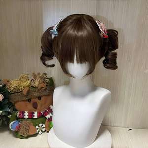 Perruque courte Sweet Lolita à double queue de cheval, boucles romaines, avec ligne de cheveux naturelle, pour cosplay, en fibre Kanekalon, perruque complète - Product Image 5