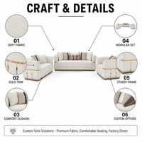 Ensemble de canapés en tissu capitonné de luxe, design carré, accoudoirs KD, base en acier inoxydable, canapé carré moderne pour salon, OEM personnalisé