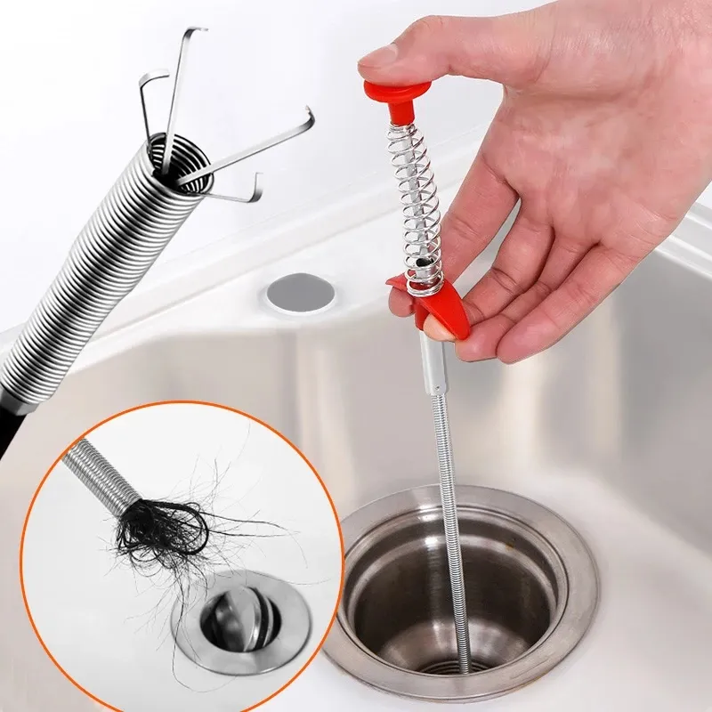 2023/SY019 90/160cm Stainless Steel Sewer Dreging Tool Drain Hook Wire Spring Cleaner Hair Clog Remover Sink Dredge Sewer Tools