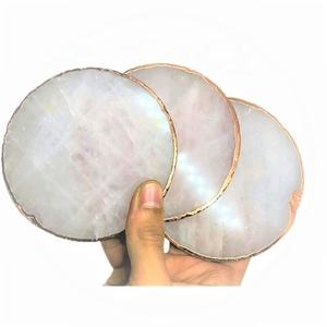 Nouveauté : Sous-verres en quartz rose en vrac avec bordure or rose, artisanat en pierres précieuses, tranches de pierres naturelles, minéraux, Reiki, Agate, Feng Shui - Product Image 3