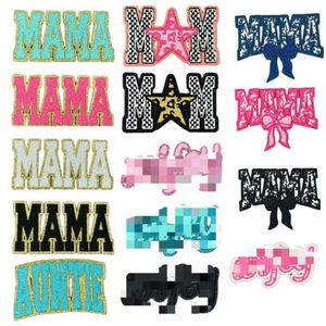 Nouvel arrivage : Patch thermocollant en chenille avec bord pailleté, motif nœud 'Mama', 'Mom', 'Auntie', 'Wifey', taille moyenne, pour la décoration de chapeaux, sacs et vêtements - Product Image 1