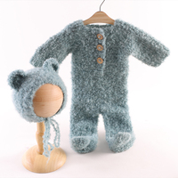 Ensemble bonnet et barboteuse tricotés pour nouveau-né, motif ours, accessoires de photographie, vêtements pour bébé
