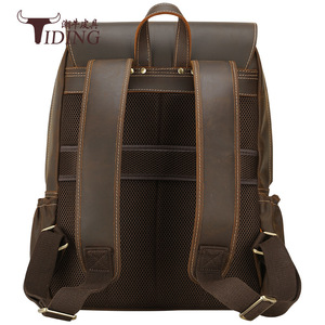 Tiding Men's <b>Backpack</b> 20-35L <b>Large</b> Capacity Genuine Leather Travel Outdoor Retro Cowhide Laptop Bag Dark Brown - Product Image 2