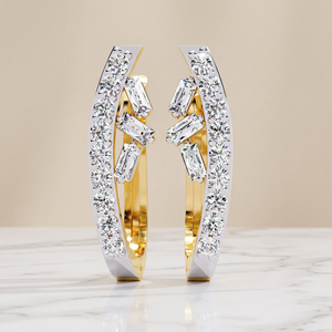 Pendientes de Diamantes Baguette – Aros Asimétricos con Diamantes CVD de Laboratorio en Oro Sólido de Dos Tonos de 10K, 14K y 18K - Product Image 1