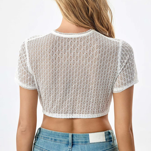 EHO Dirndl Factory Trachten Crew Neck Top Dirndl Blouse à manches courtes en dentelle blanche transparente haute fermée Bavaria Dirndl Blouse - Product Image 3