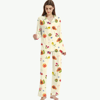 Groothandel Op Maat Gemaakt ODM Zachte Ademend Dames Loungewear Fruitprint Lange Mouwen Lange Pyjama Set