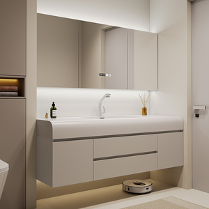 New Smart Square Bathroom Vanity with LED Anti-Fog Mirror Cabinet Wall Mounted White Washbasin with Time Display - Product Image 3