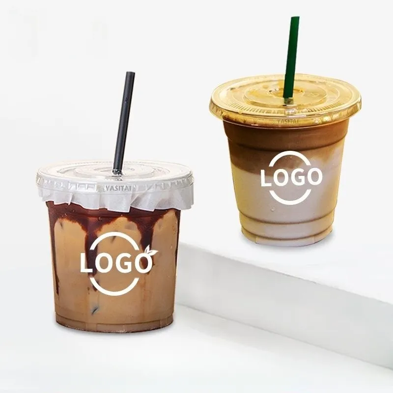 كوب شرب بارد متاح من الحيوانات الأليفة بشعار مخصص مع أغطية أكواب تعبئة قهوة بلاستيكية شفافة